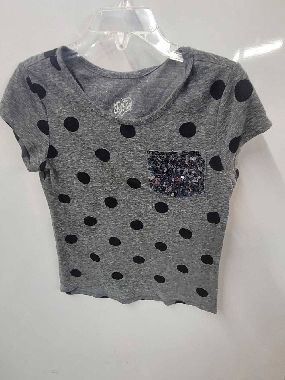 Justice Gray Polka Dot Tee with Sequin Pocket